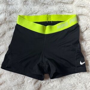Nike Women's Athletic Shorts Black with Neon Yellow Waistband